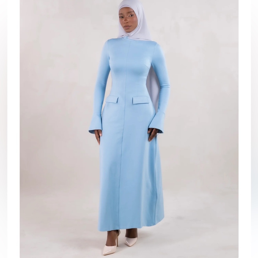 Batul The Collection NWT Talia Baby Blue Modesty Long Sleeve Maxi Dress Large